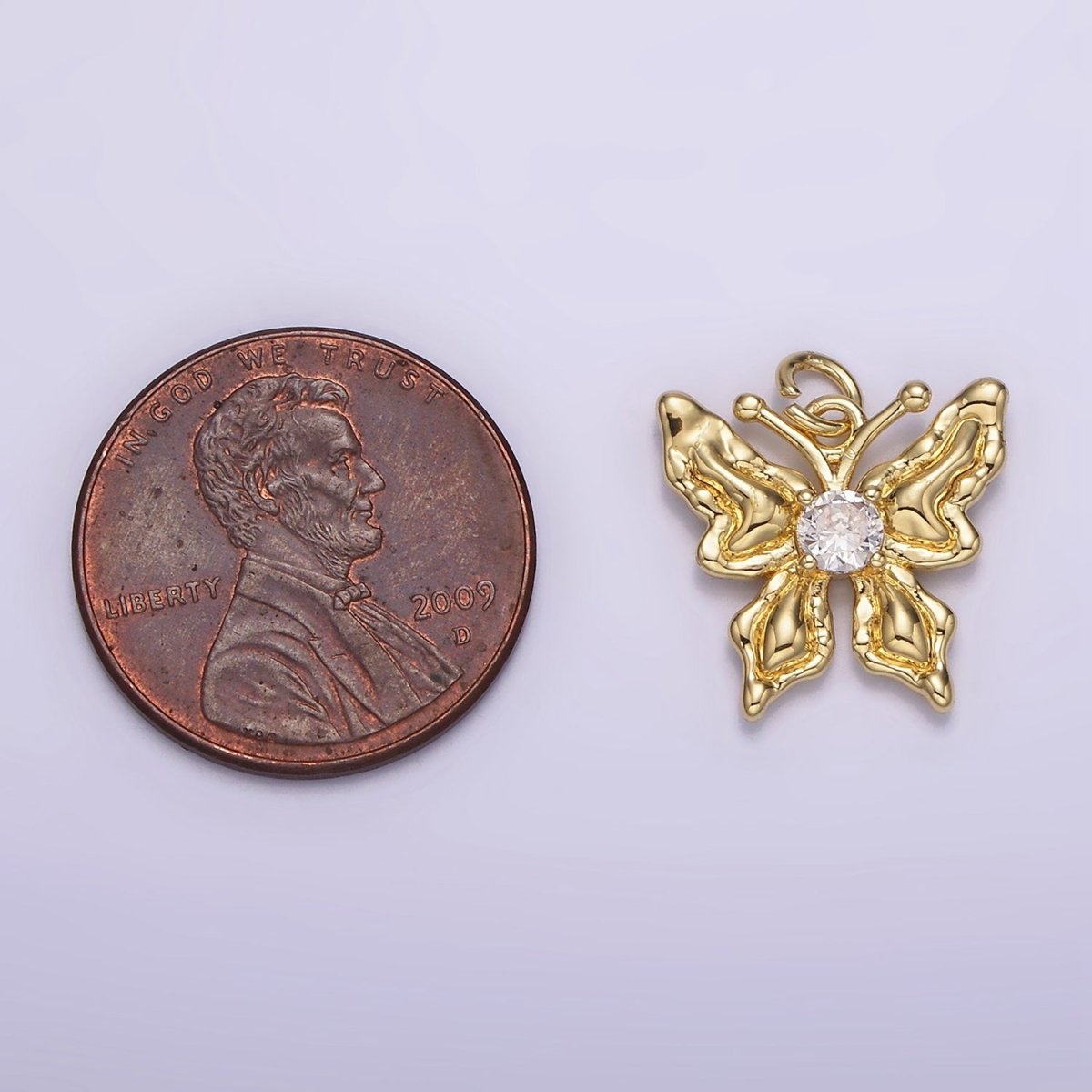 14K Gold Filled Clear CZ Hammered Antenna Butterfly Insect Animal Charm | AG206