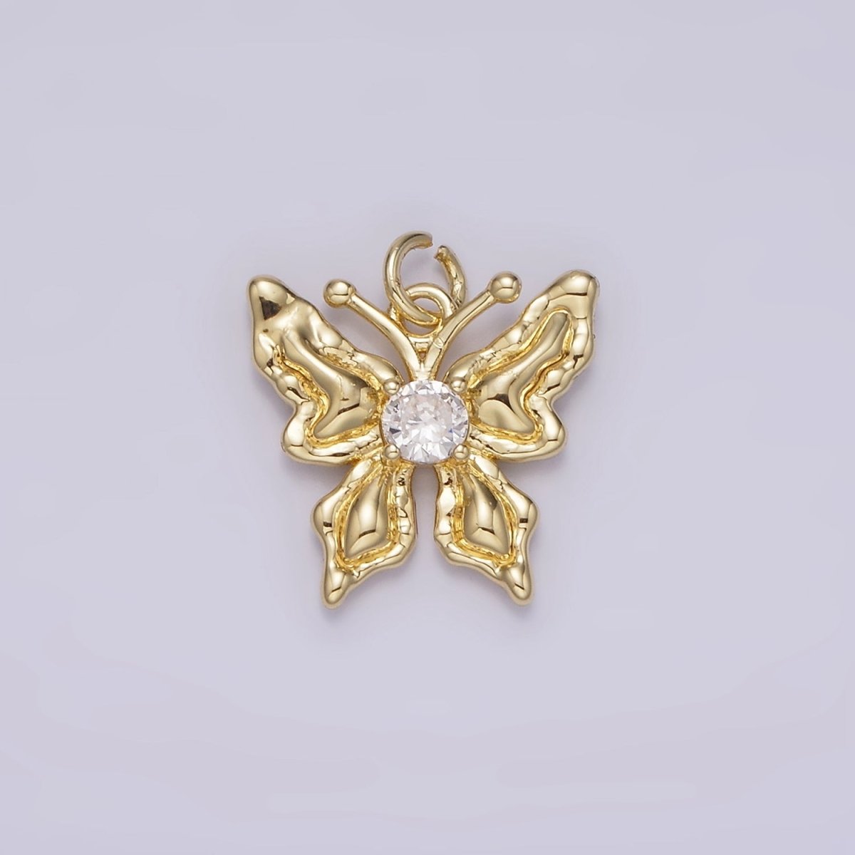 14K Gold Filled Clear CZ Hammered Antenna Butterfly Insect Animal Charm | AG206