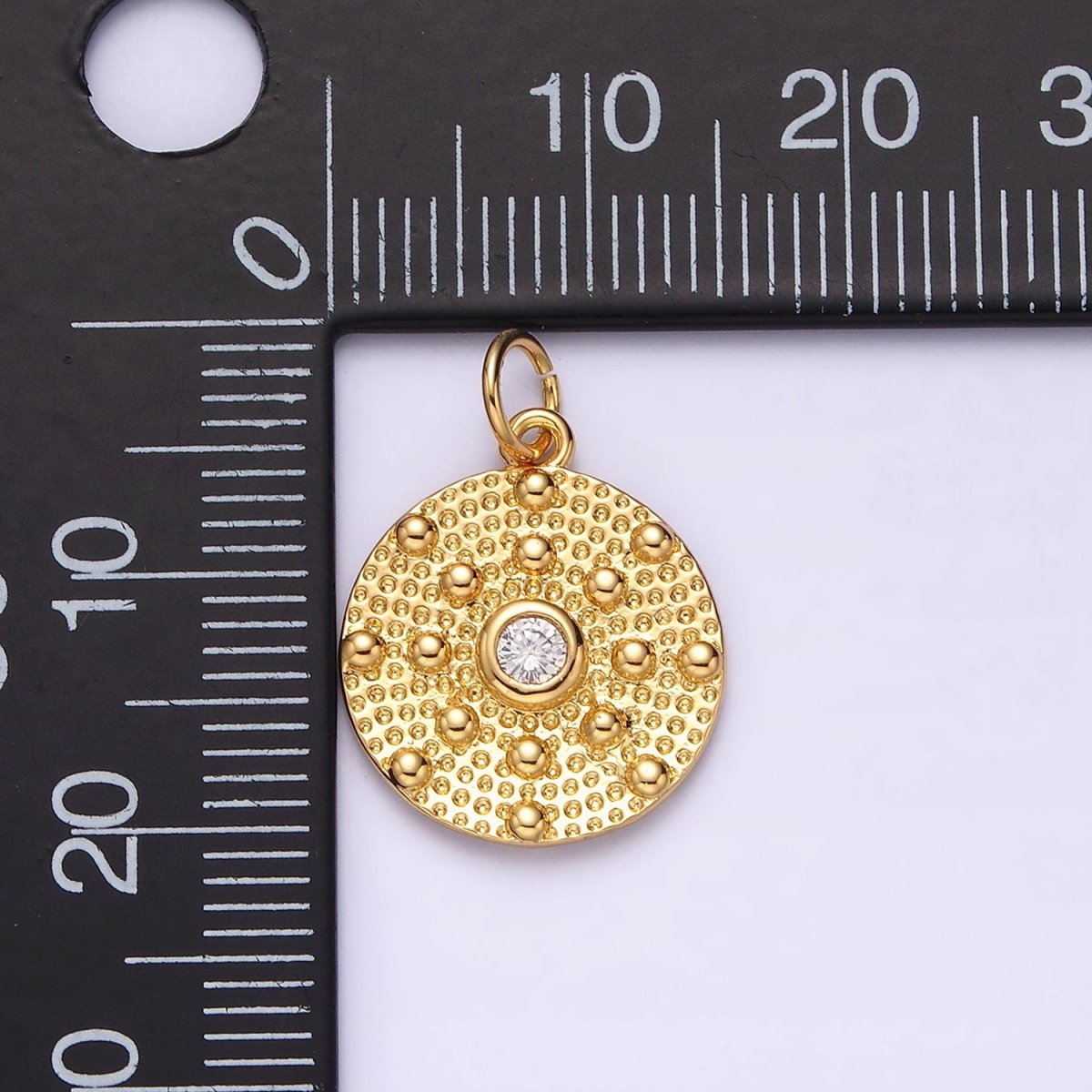 14K Gold Filled Clear CZ Hammered Beaded Bubble Round Charm | AC1150
