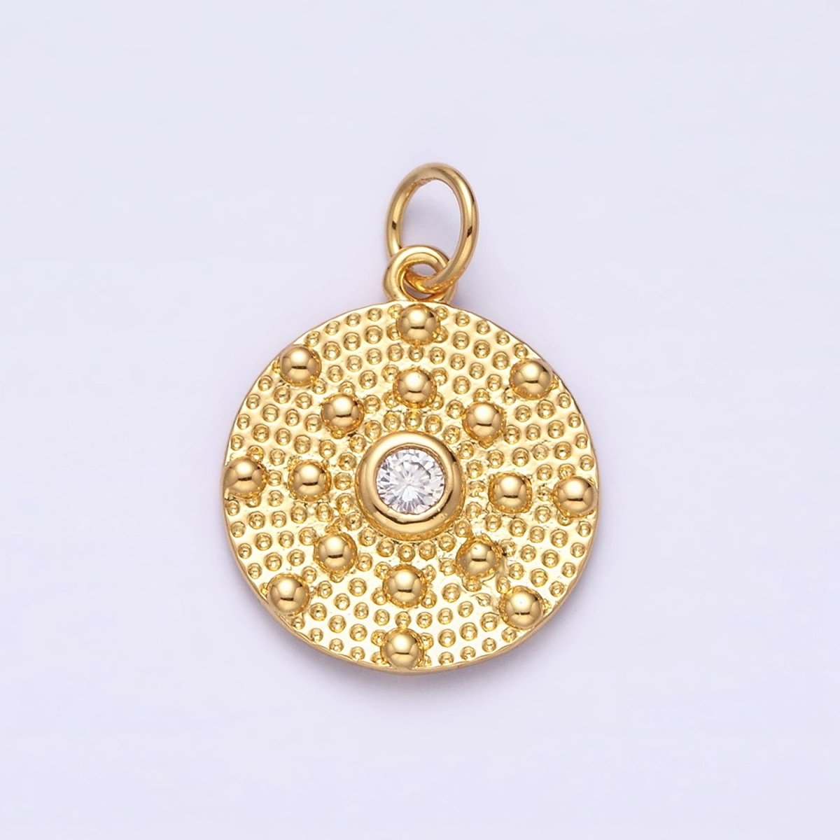 14K Gold Filled Clear CZ Hammered Beaded Bubble Round Charm | AC1150