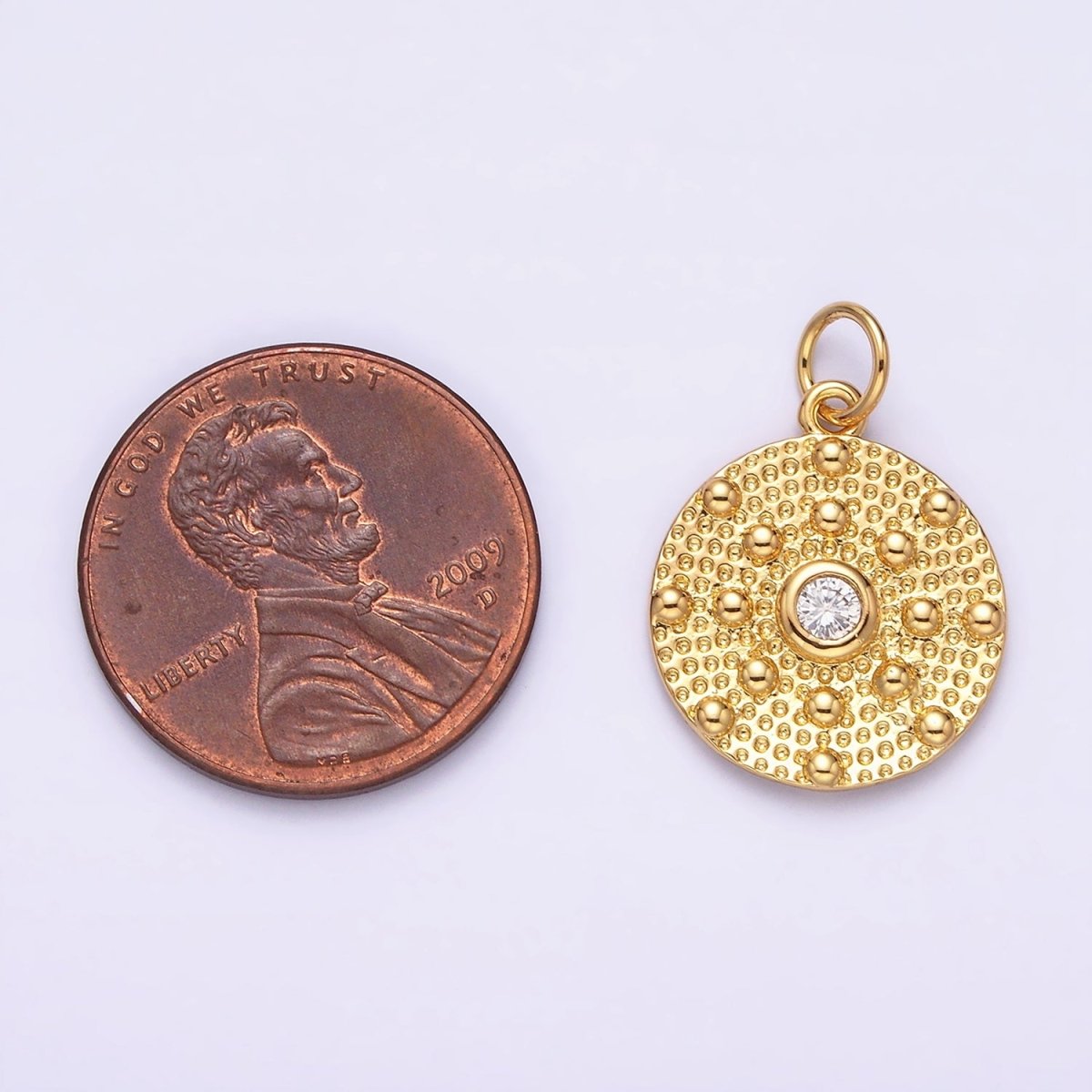 14K Gold Filled Clear CZ Hammered Beaded Bubble Round Charm | AC1150