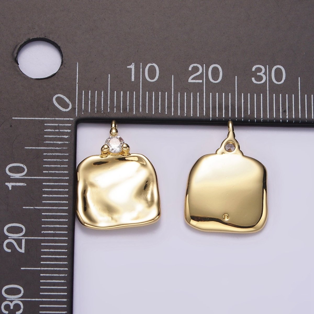 14K Gold Filled Clear CZ Hammered Square Charm | AC932