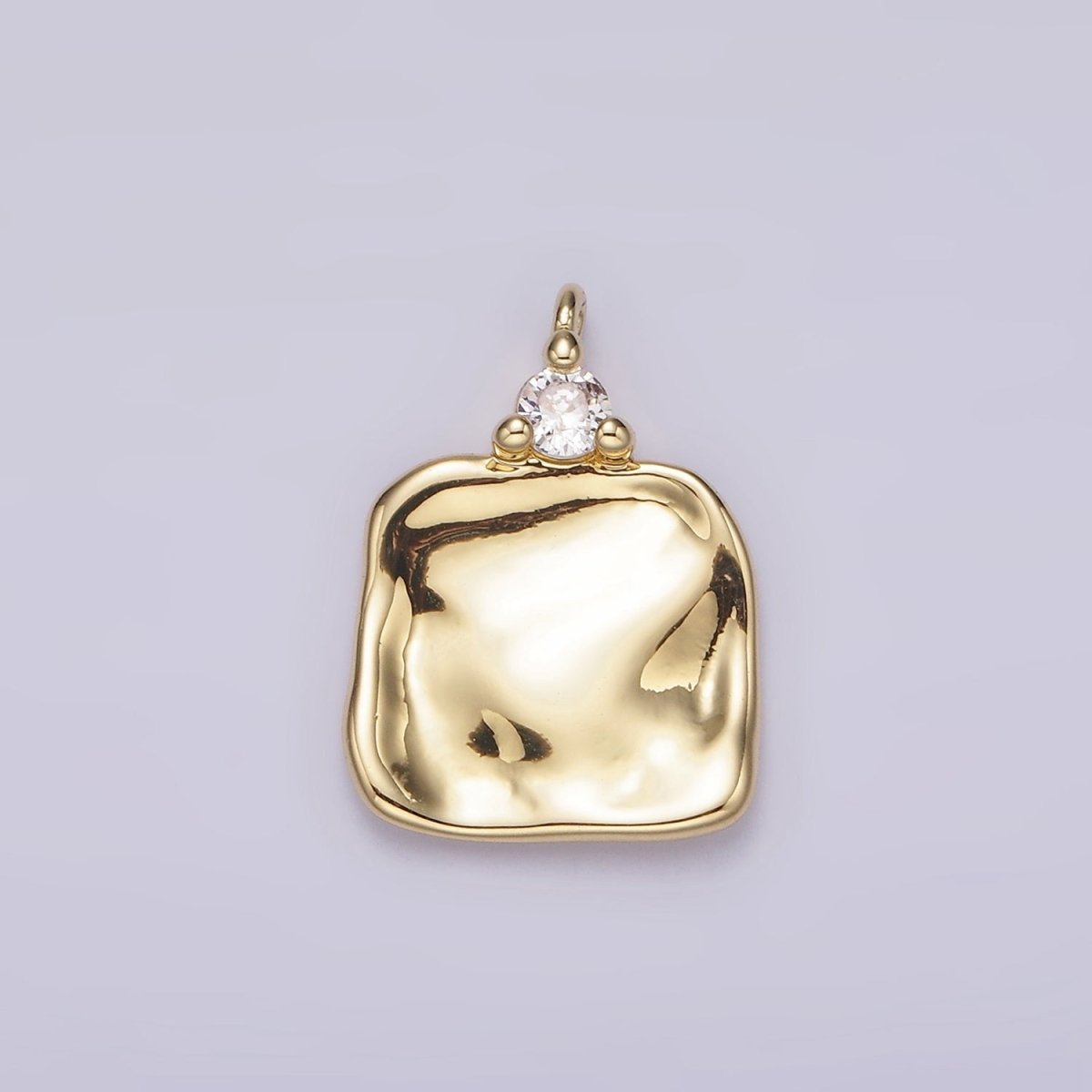 14K Gold Filled Clear CZ Hammered Square Charm | AC932