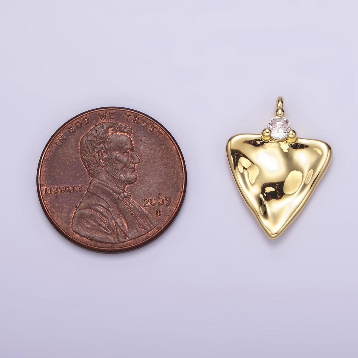 14K Gold Filled Clear CZ Hammered Triangle Charm | AC933