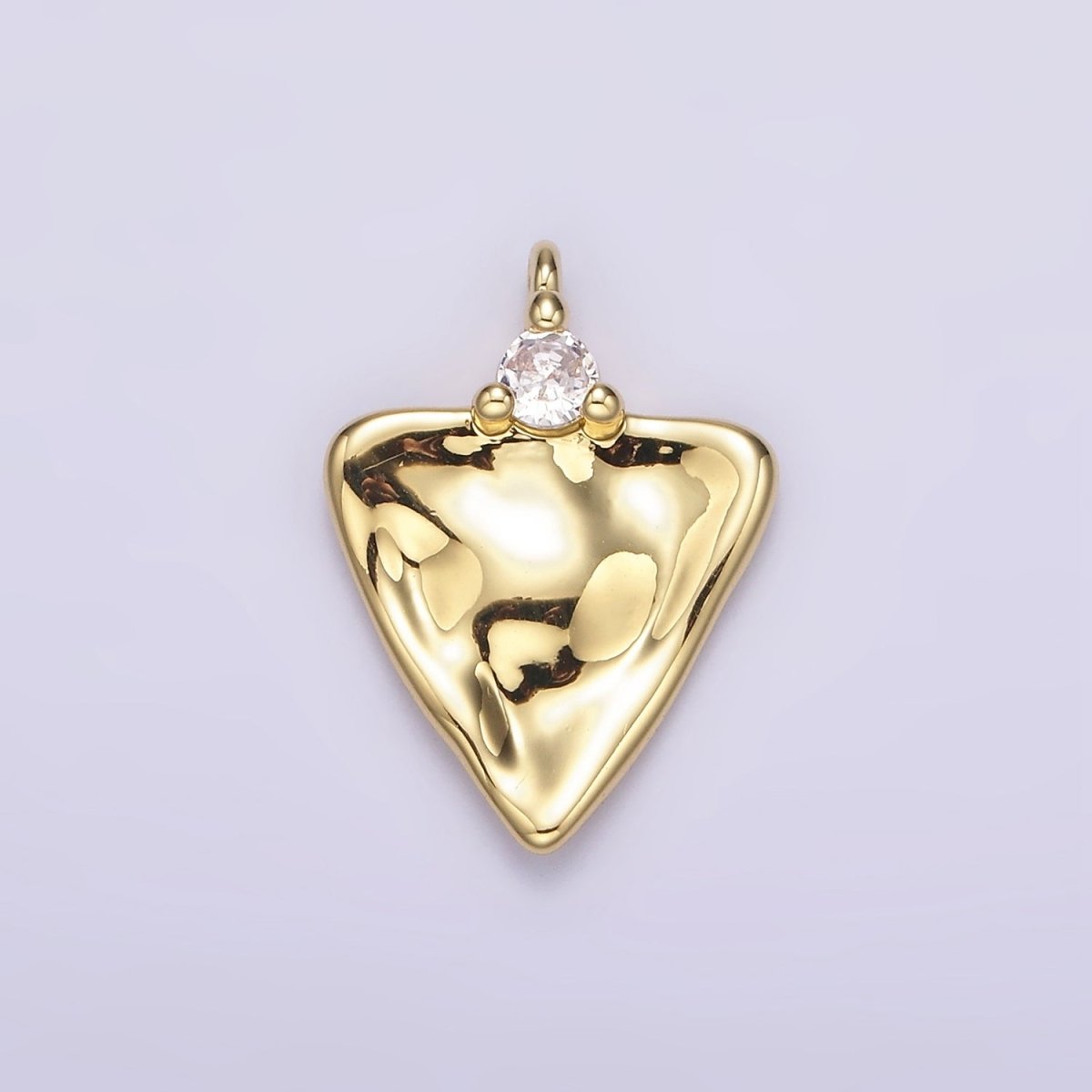 14K Gold Filled Clear CZ Hammered Triangle Charm | AC933