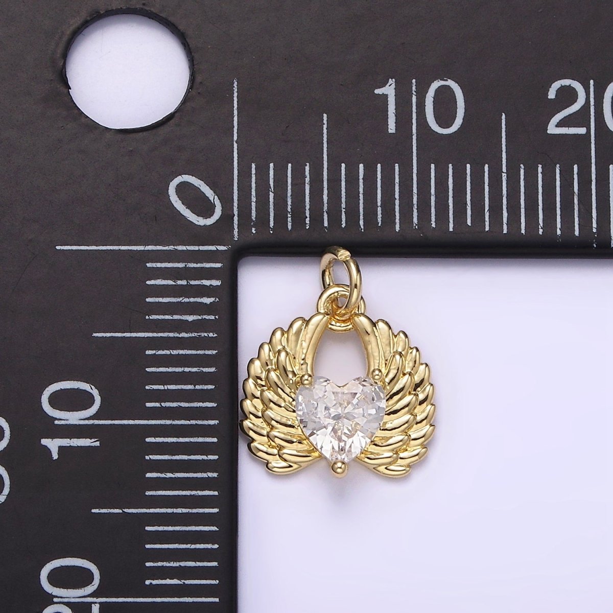 14K Gold Filled Clear CZ Heart Angel Wings Charm | AG228