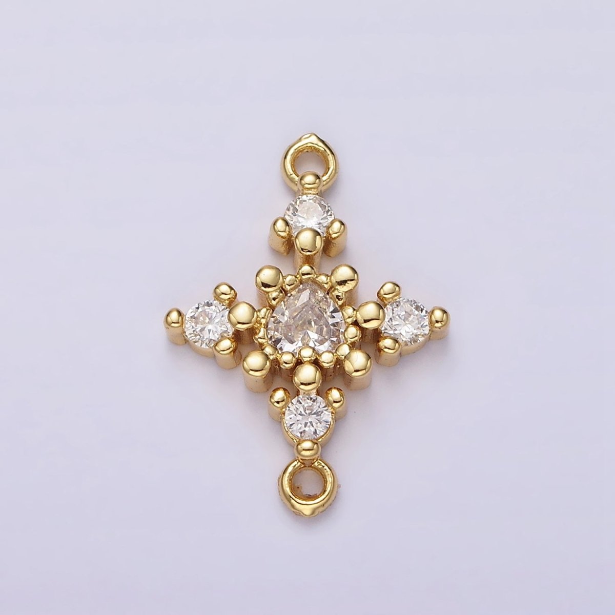 14K Gold Filled Clear CZ Heart Dotted Open Rhombus Celestial Star Connector | G790