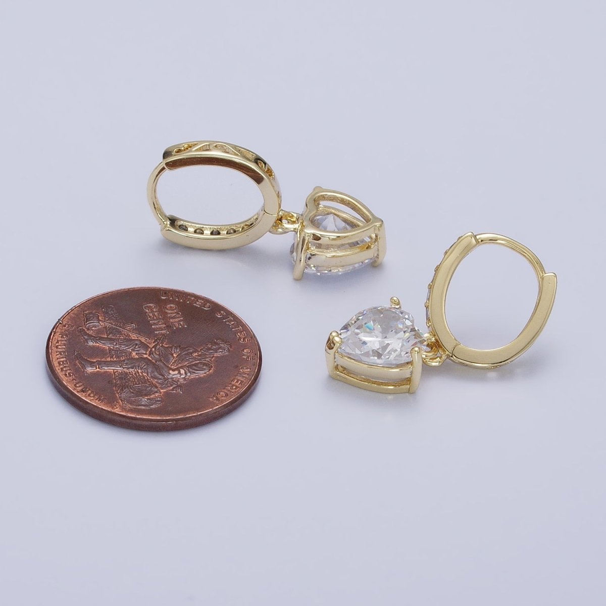 14K Gold Filled Clear CZ Heart Drop Micro Paved Oblong Hoop Earrings | AD1436