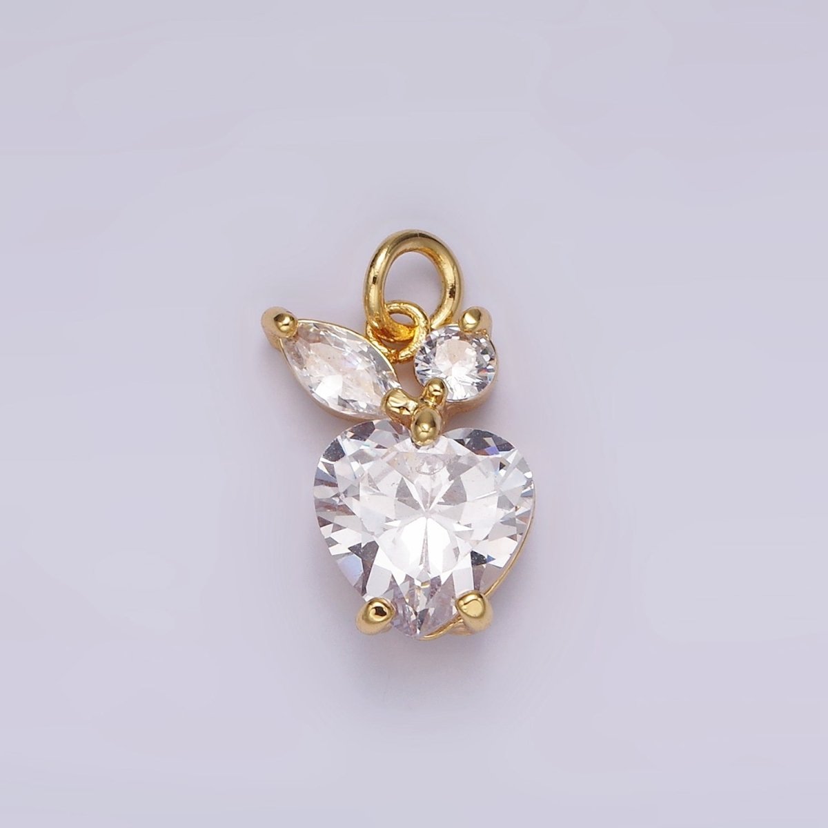 14K Gold Filled Clear CZ Heart Marquise Apple Fruit Bezel Charm | AG438