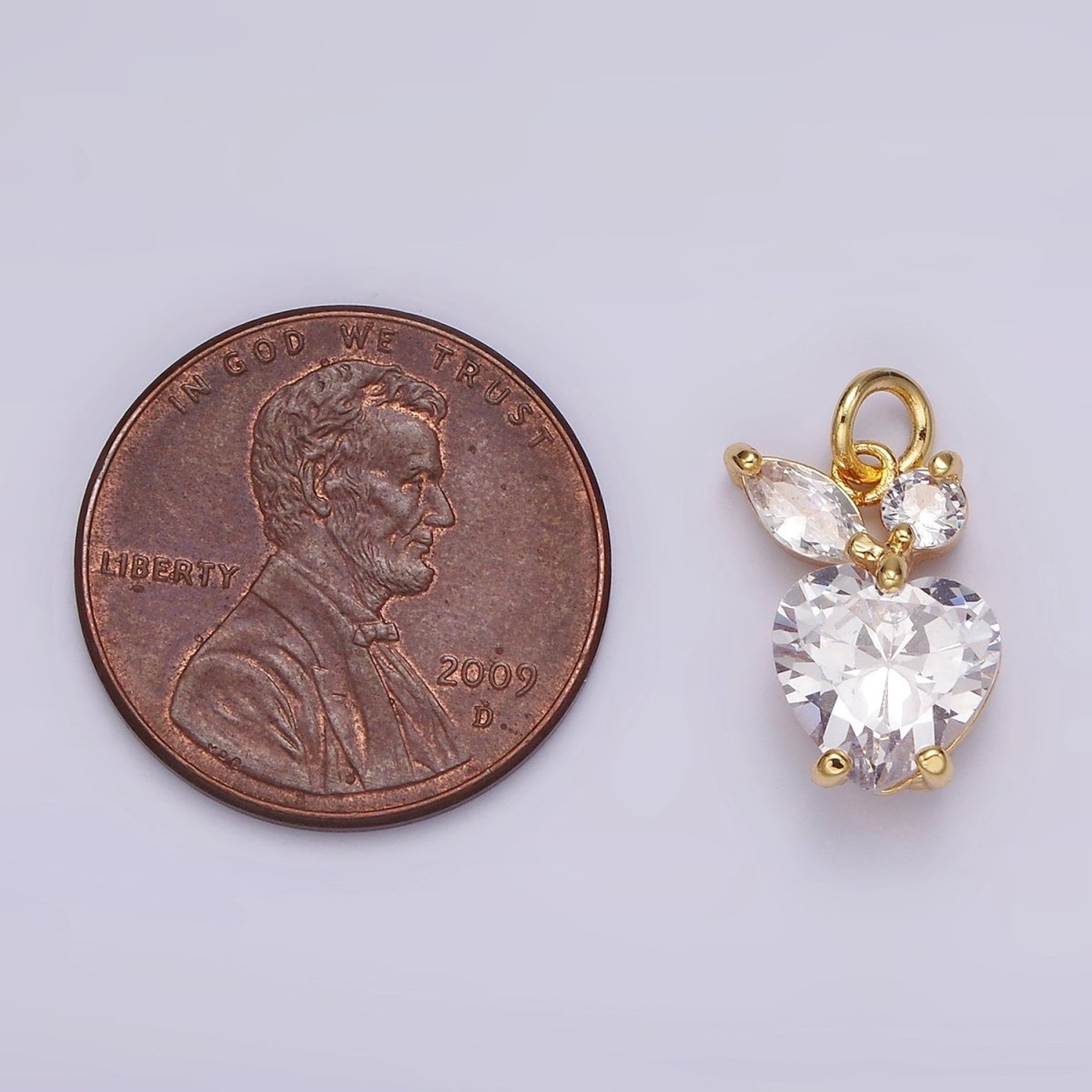 14K Gold Filled Clear CZ Heart Marquise Apple Fruit Bezel Charm | AG438