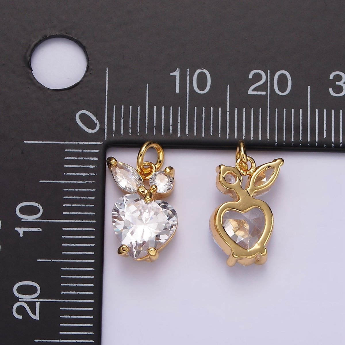 14K Gold Filled Clear CZ Heart Marquise Apple Fruit Bezel Charm | AG438
