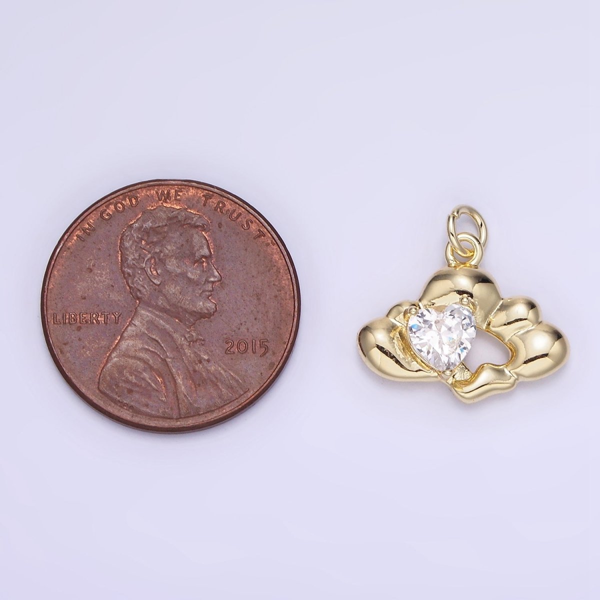 14K Gold Filled Clear CZ Heart Molten Cloud Charm | AG747