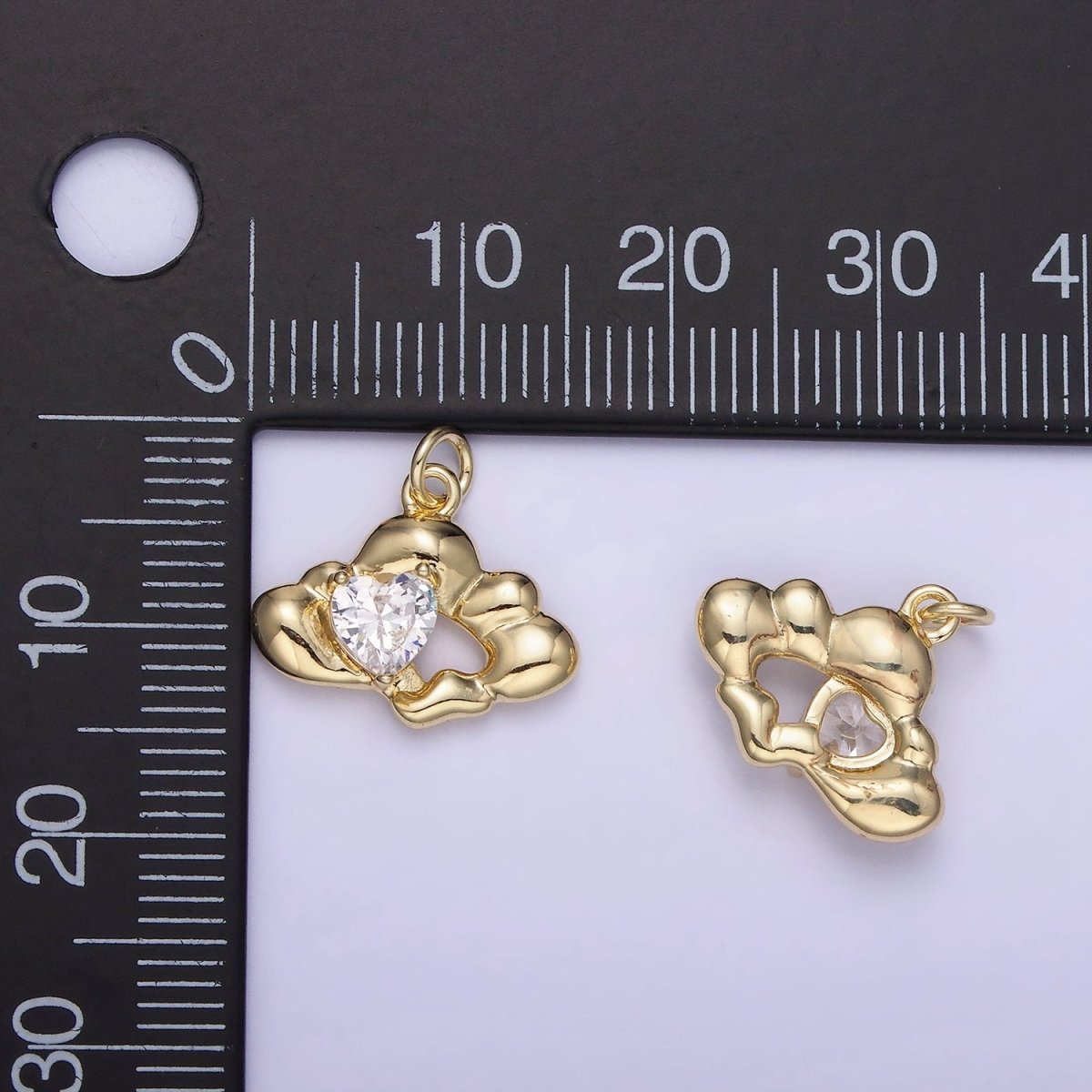 14K Gold Filled Clear CZ Heart Molten Cloud Charm | AG747