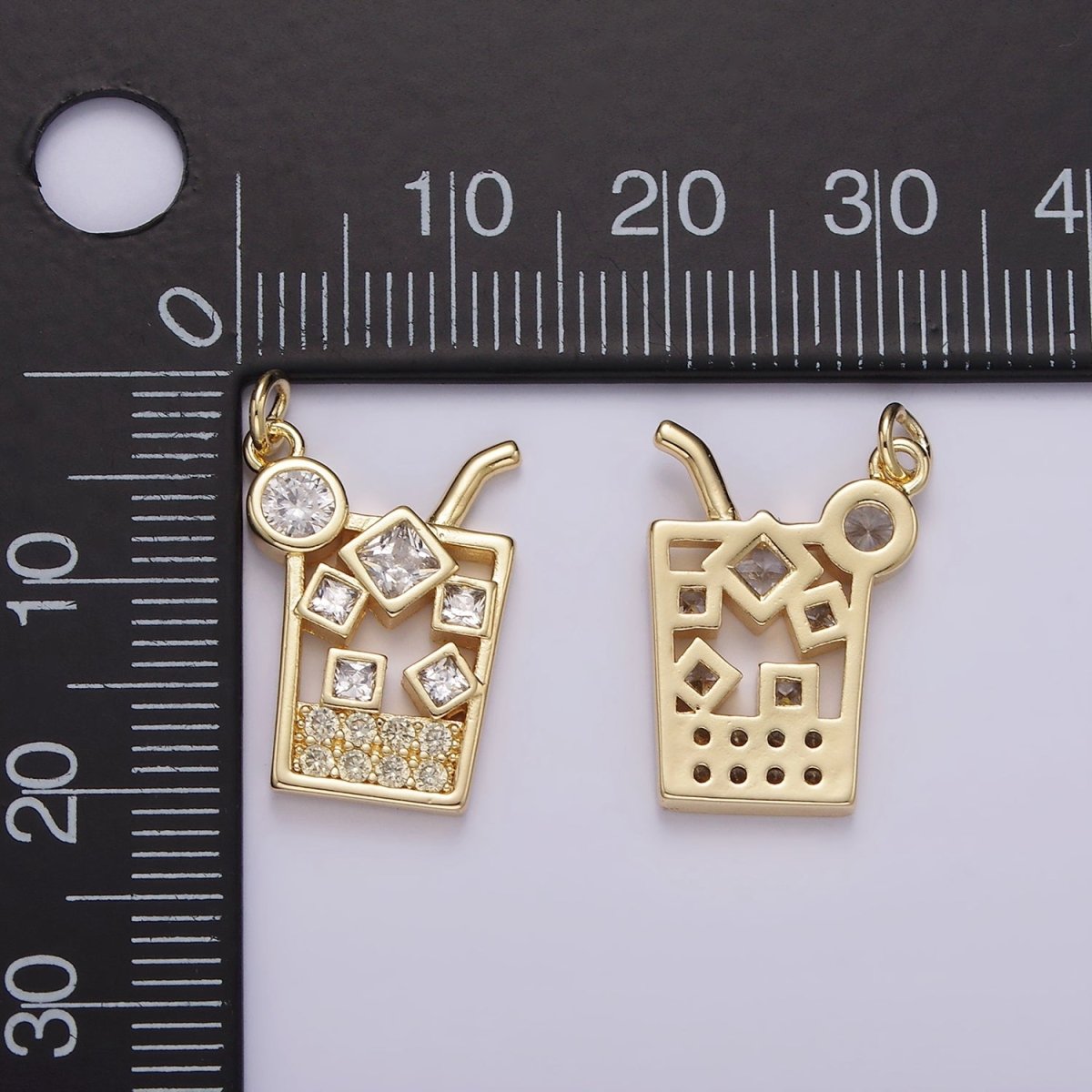 14K Gold Filled Clear CZ Ice Cube Cold Glass Drink Open Charm | AG511