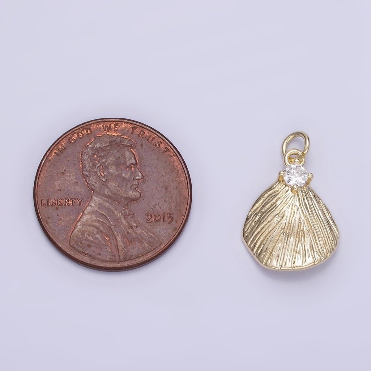 14K Gold Filled Clear CZ Line-Textured Abstract Teardrop Charm | AG728