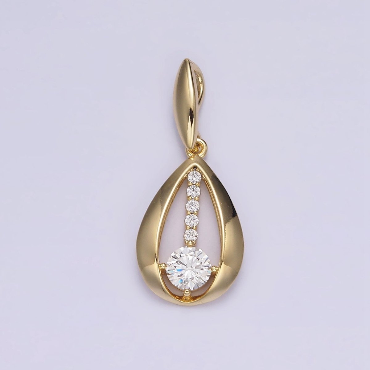 14K Gold Filled Clear CZ Lined Open Teardrop Pendant | AA651