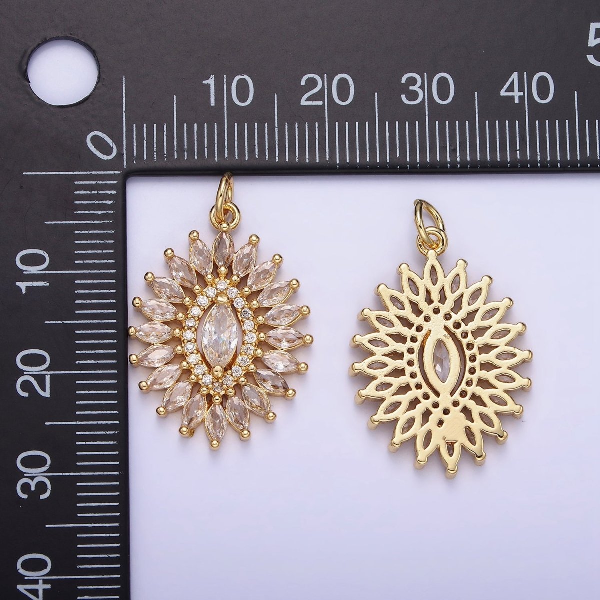 14K Gold Filled Clear CZ Marquise Micro Paved Open Oval Charm | AG630