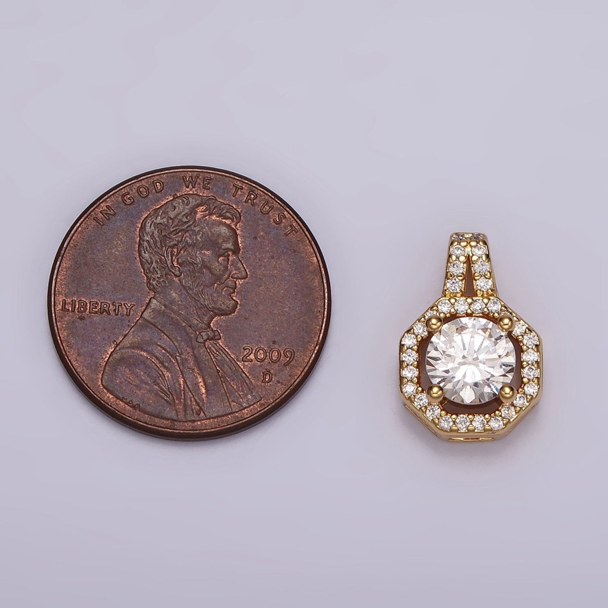 14K Gold Filled Clear CZ Micro Paved Hexagonal Pendant | AH090