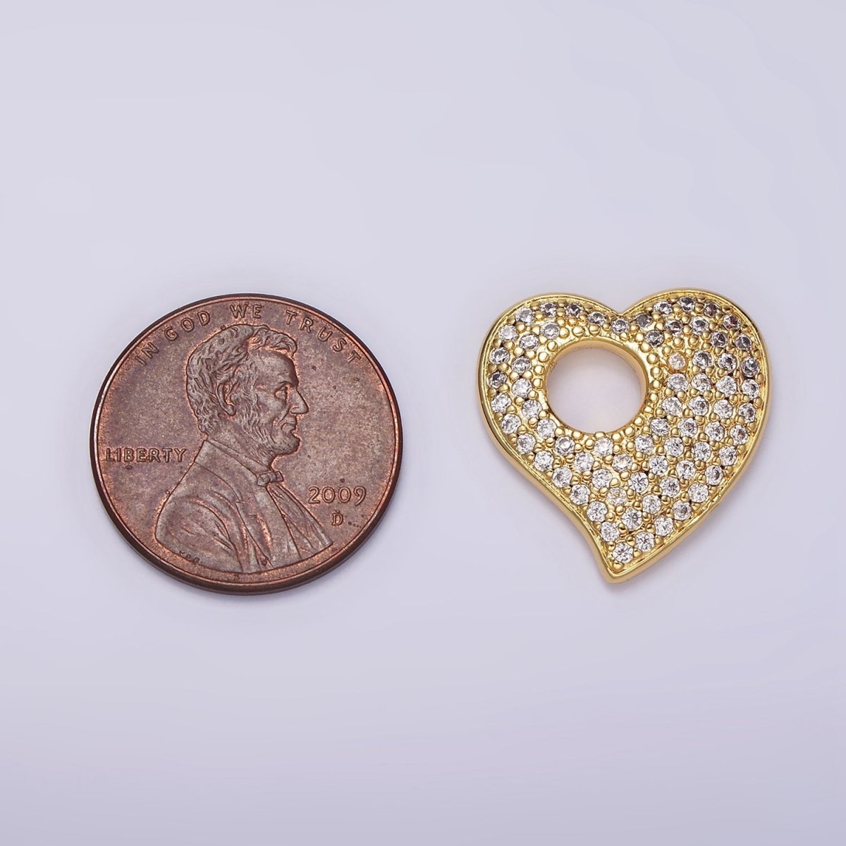 14K Gold Filled Clear CZ Micro Paved Open Heart Charm | AC908