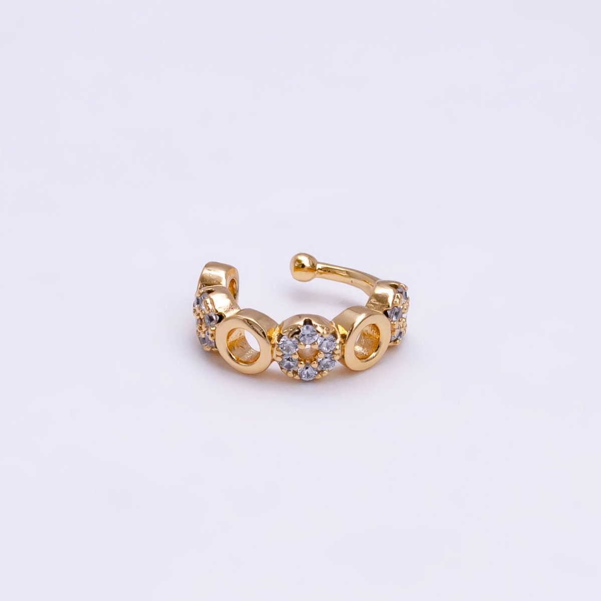 14K Gold Filled Clear CZ Micro Paved Open Rounded Ear Cuff Earrings | AI095