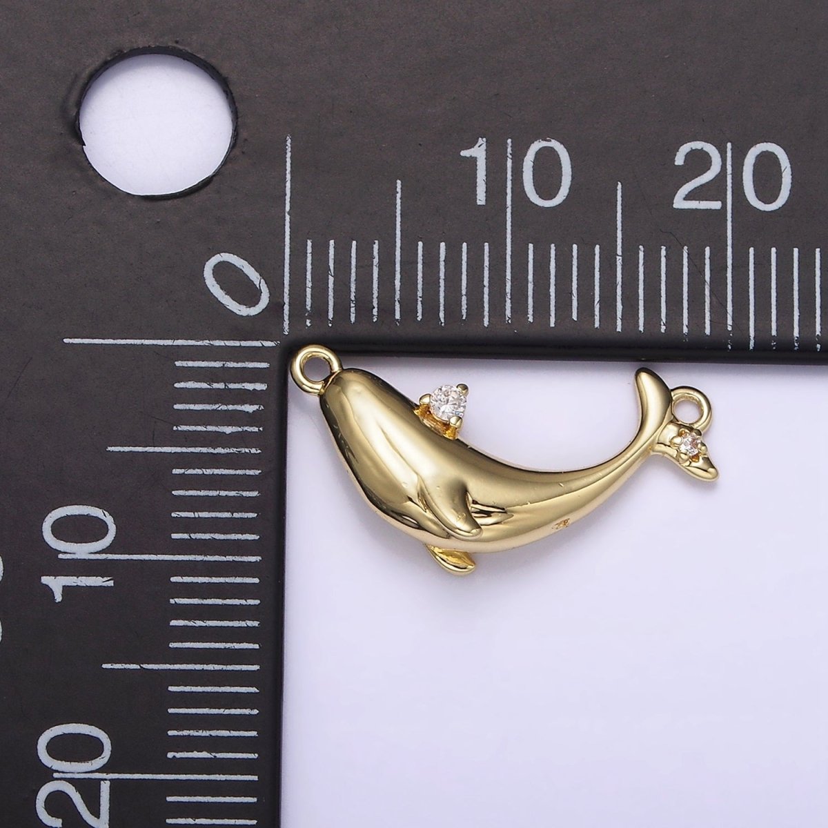 14K Gold Filled Clear CZ Micro Paved Whale Sea Animal Curved Connector | G-075
