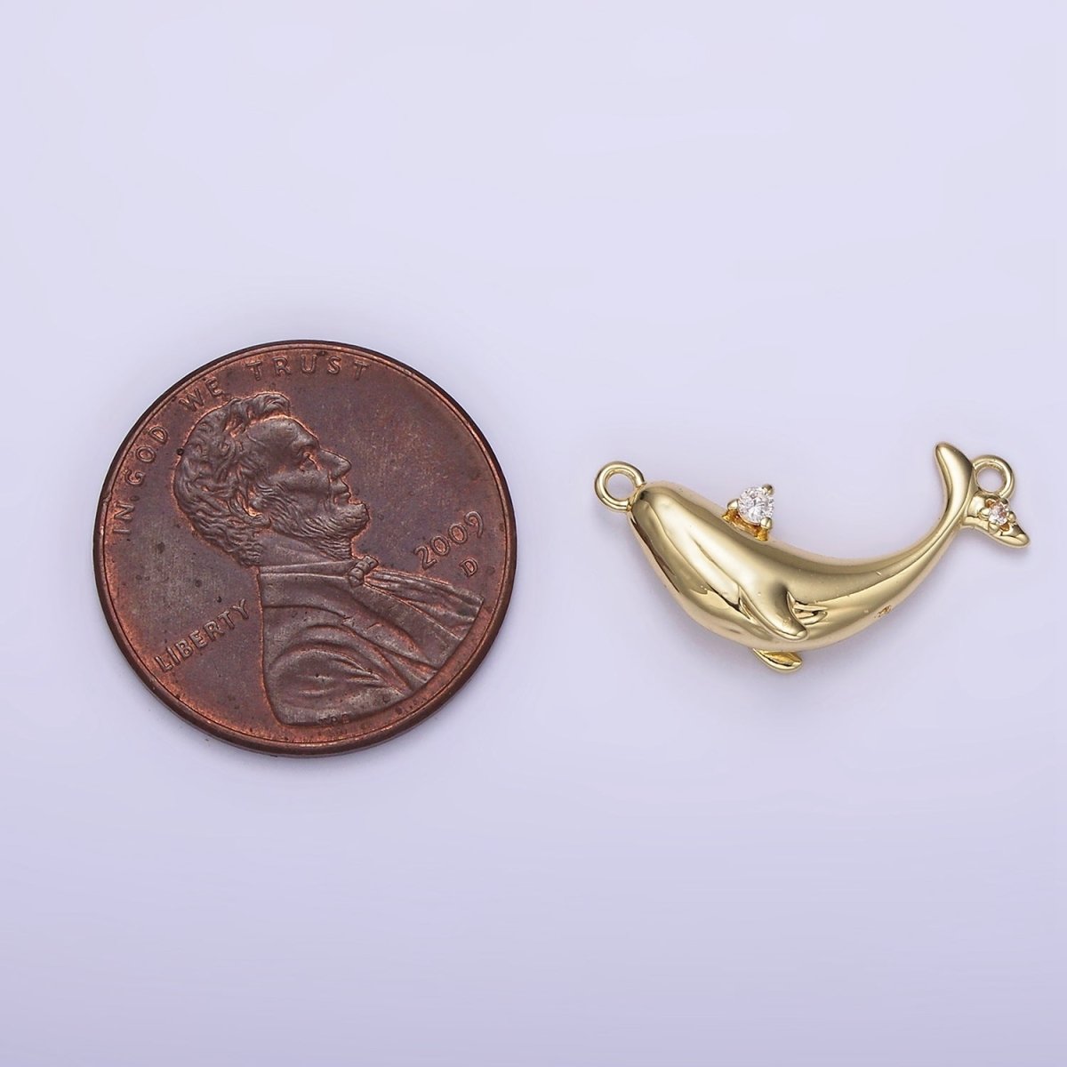14K Gold Filled Clear CZ Micro Paved Whale Sea Animal Curved Connector | G-075