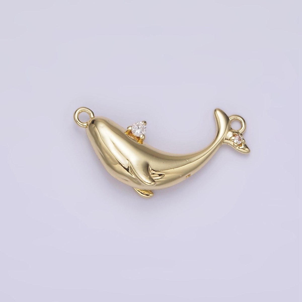 14K Gold Filled Clear CZ Micro Paved Whale Sea Animal Curved Connector | G-075