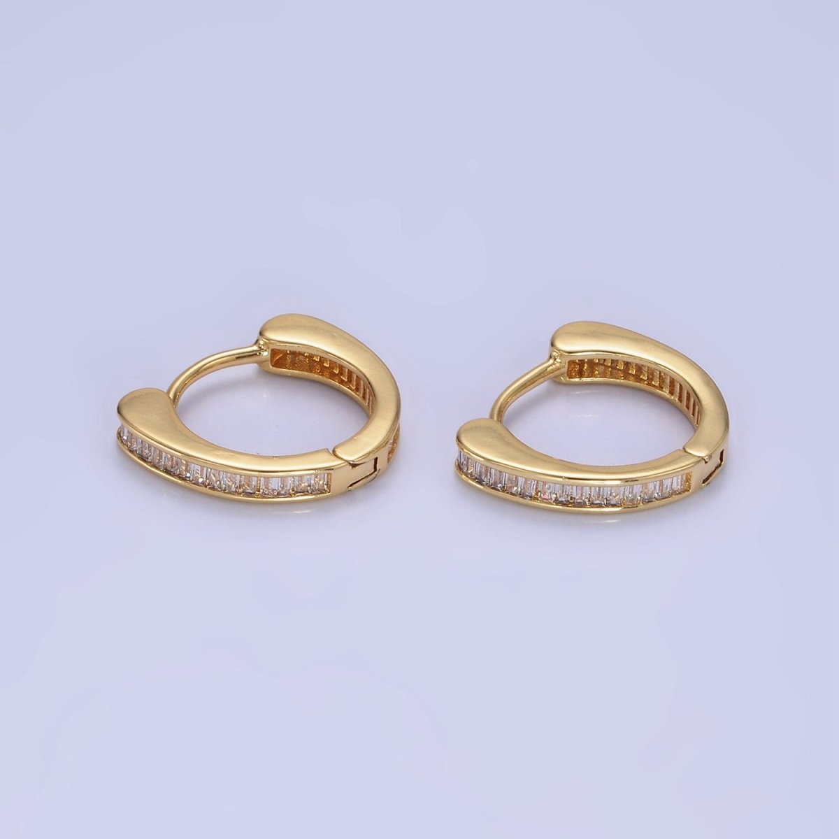 14K Gold Filled Clear CZ Mini Baguette Lined Huggie Earrings | AB1259