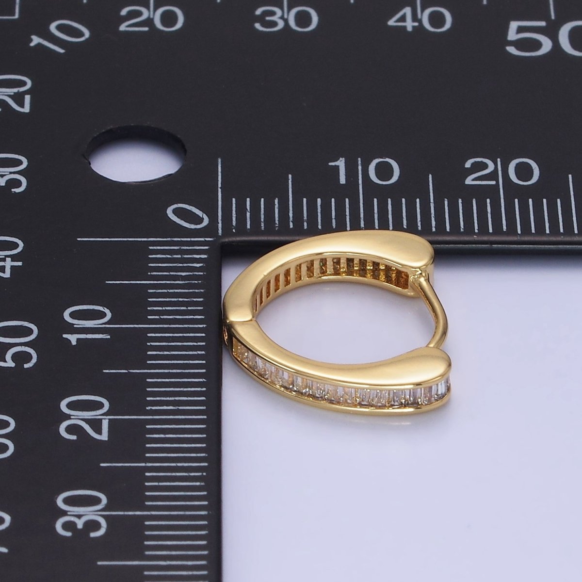 14K Gold Filled Clear CZ Mini Baguette Lined Huggie Earrings | AB1259