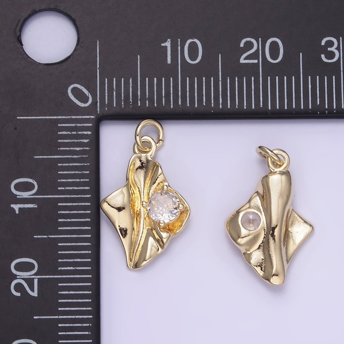 14K Gold Filled Clear CZ Molten Foil Mini Charm | W589