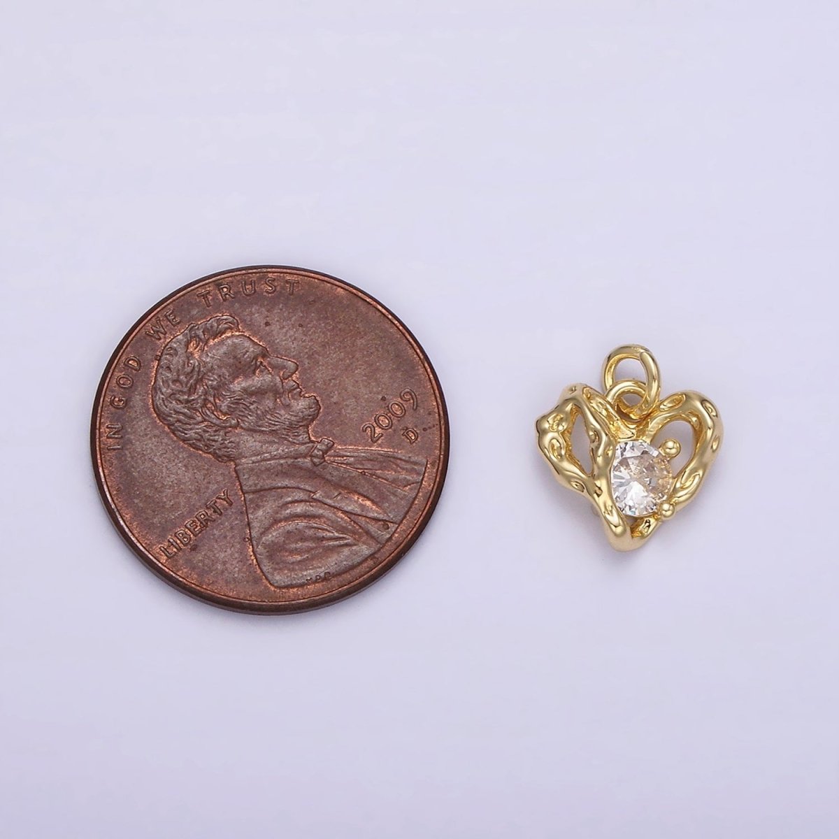 14K Gold Filled Clear CZ Molten Open Heart Add-On Charm | AC901