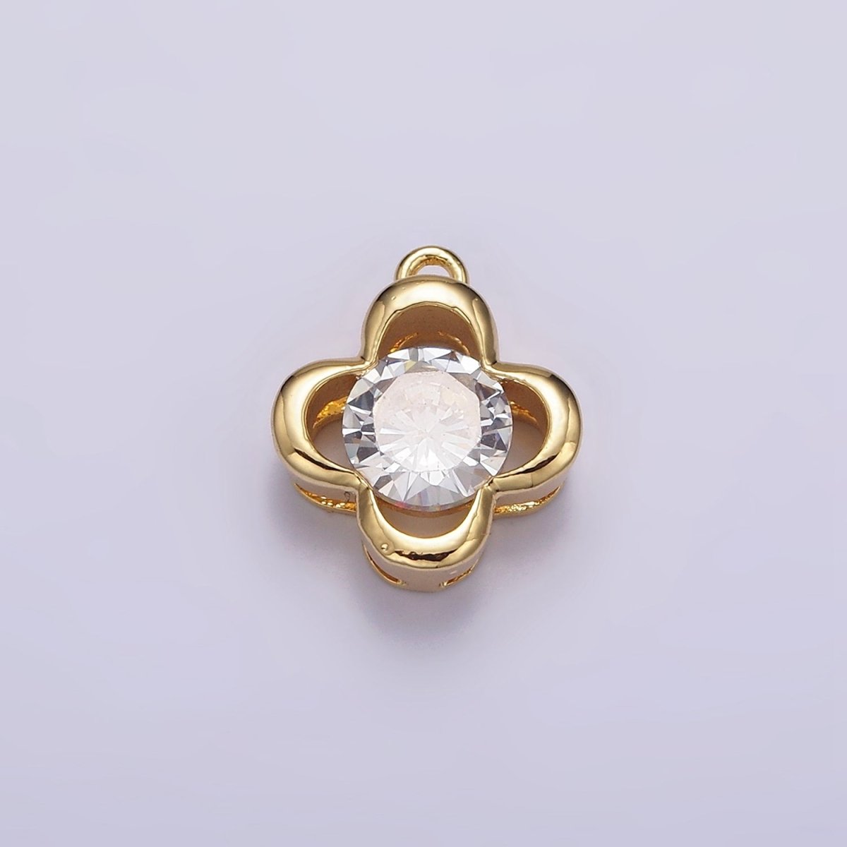 14K Gold Filled Clear CZ Open Clover Quatrefoil Bezel Charm | N950