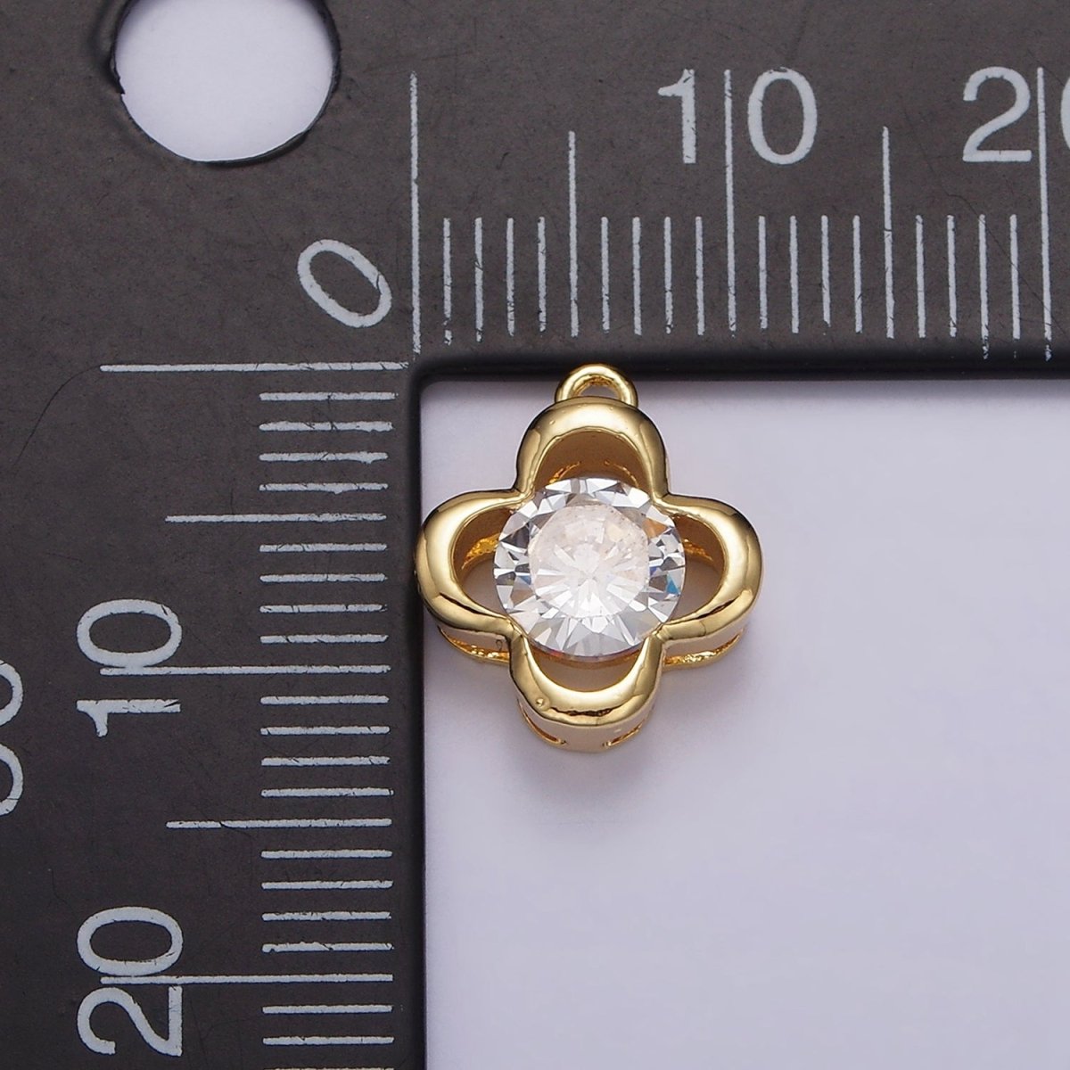14K Gold Filled Clear CZ Open Clover Quatrefoil Bezel Charm | N950