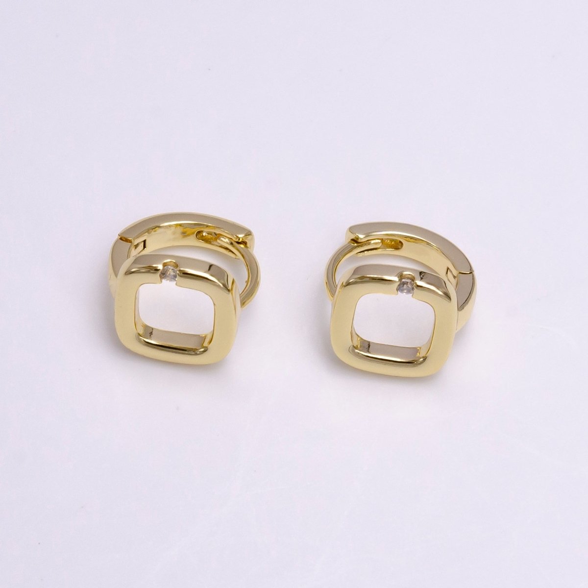 14K Gold Filled Clear CZ Open Square Huggie 10mm Cartilage Huggie Earrings | AD1086
