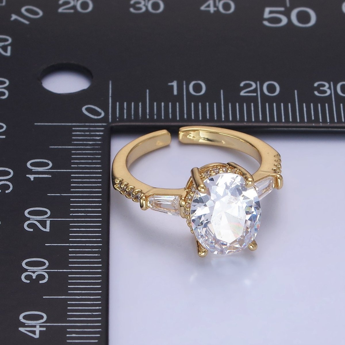 14K Gold Filled Clear CZ Oval Baguette Micro Paved Solitaire Ring | O1326