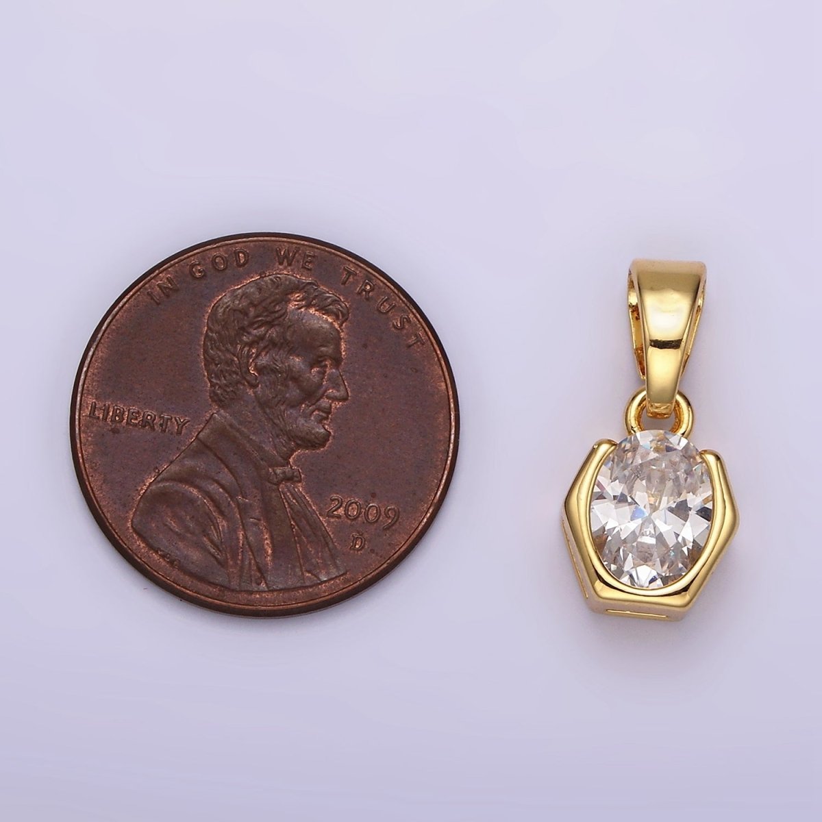 14K Gold Filled Clear CZ Oval Hexagon Open Bezel Pendant | AA1105