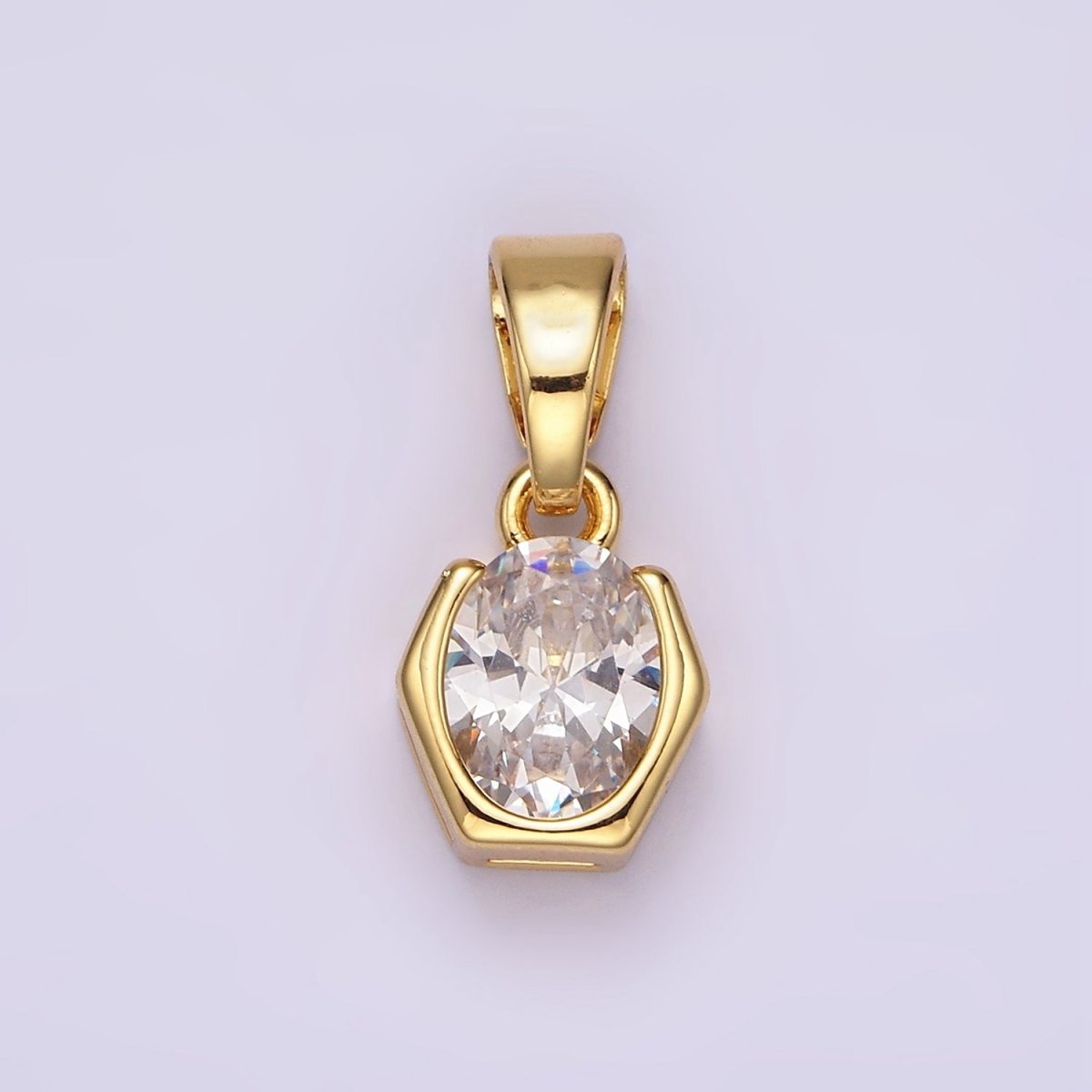 14K Gold Filled Clear CZ Oval Hexagon Open Bezel Pendant | AA1105