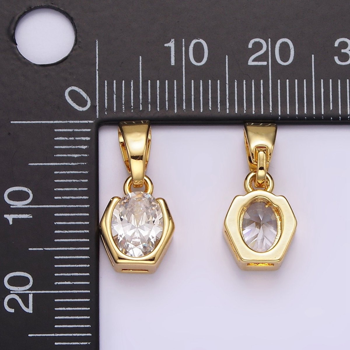 14K Gold Filled Clear CZ Oval Hexagon Open Bezel Pendant | AA1105