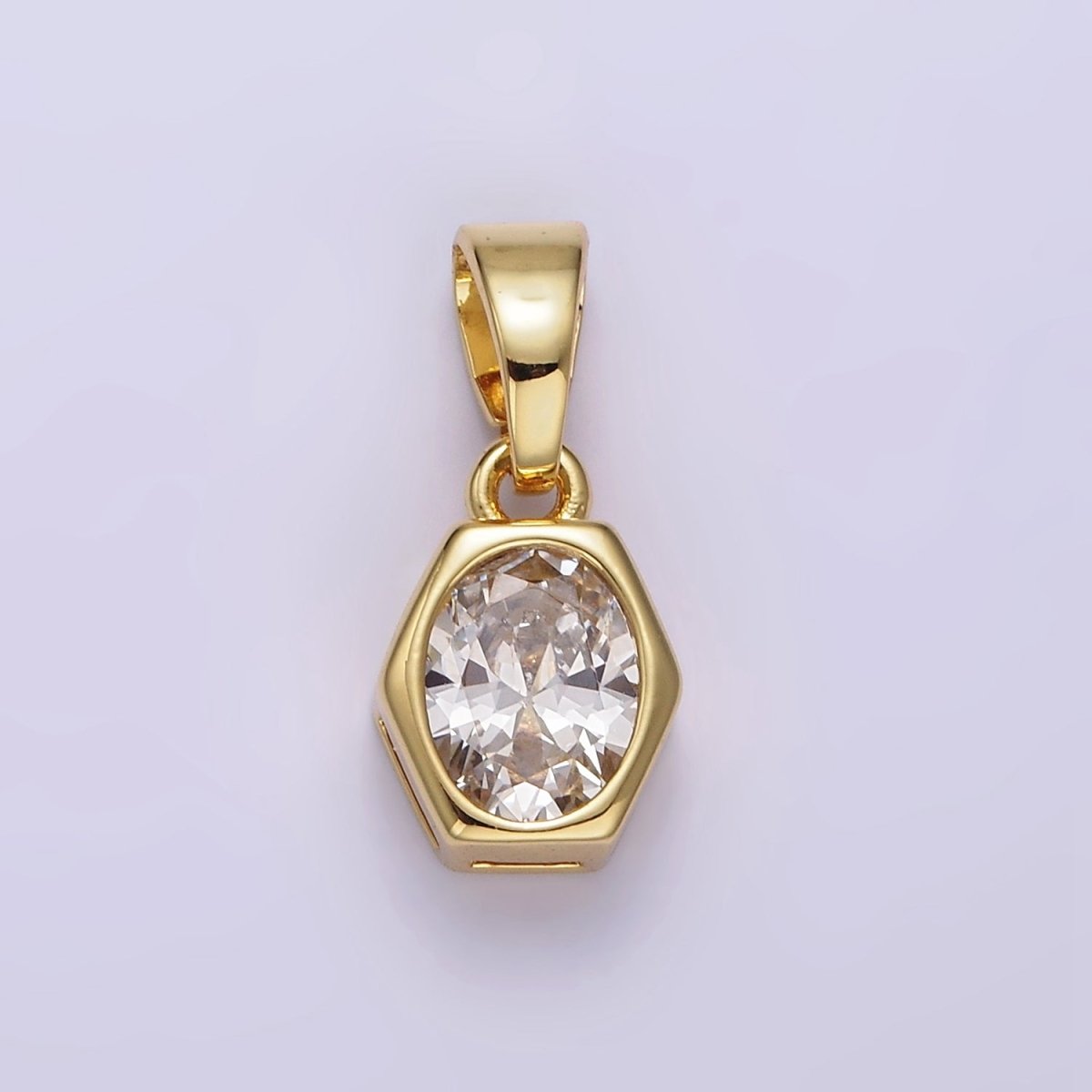 14K Gold Filled Clear CZ Oval Hexagonal Bezel Pendant | AA1102