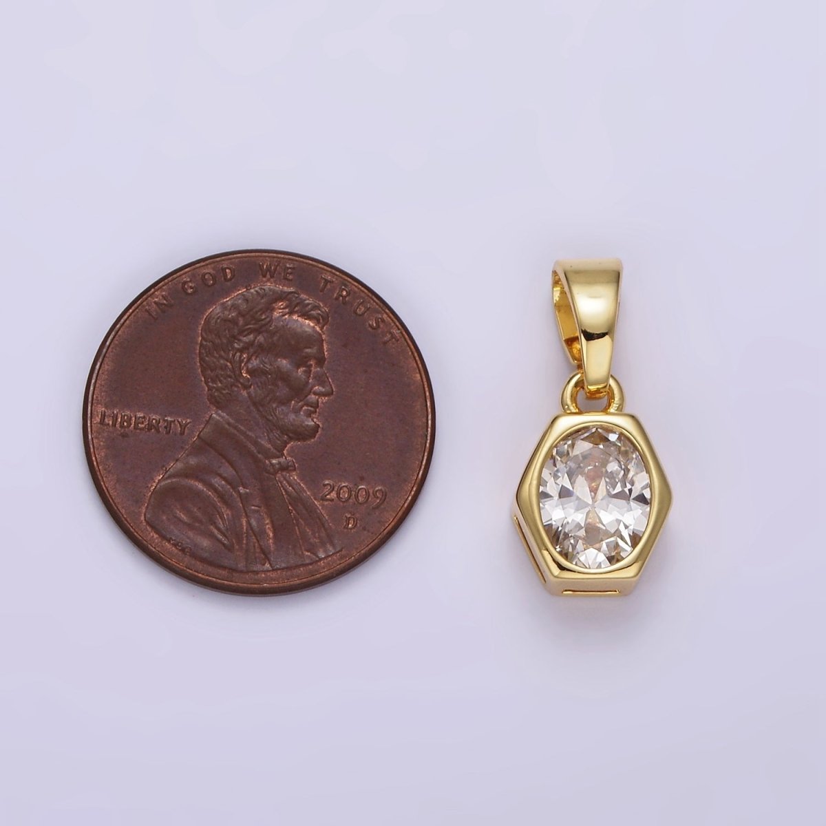 14K Gold Filled Clear CZ Oval Hexagonal Bezel Pendant | AA1102