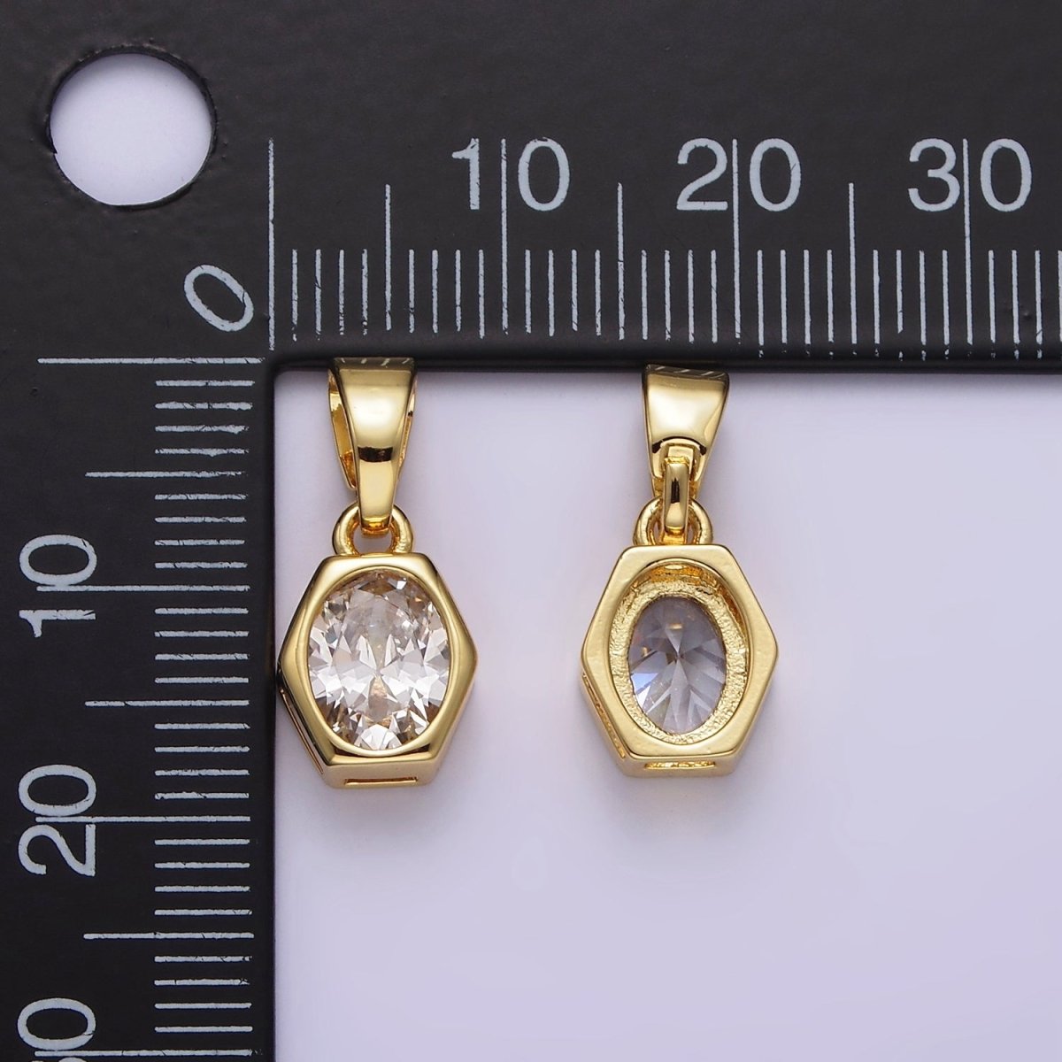 14K Gold Filled Clear CZ Oval Hexagonal Bezel Pendant | AA1102