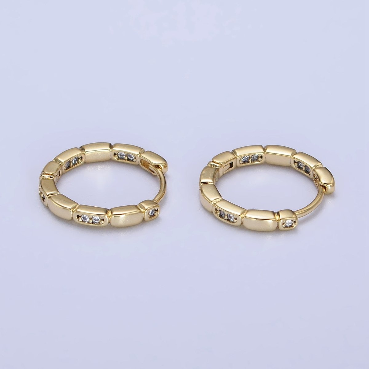 14K Gold Filled Clear CZ Rectangular Round 15mm Huggie Earrings | AB420