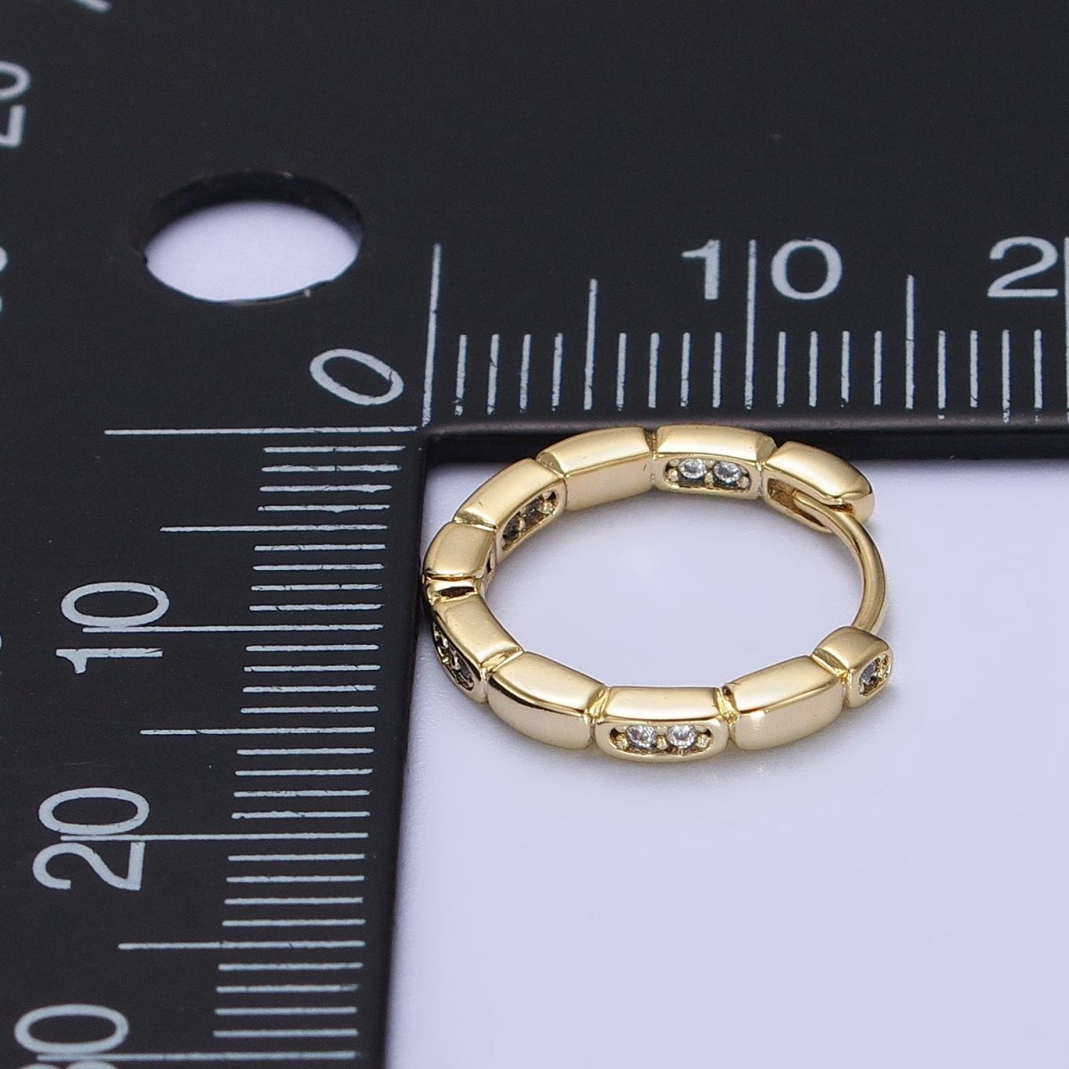 14K Gold Filled Clear CZ Rectangular Round 15mm Huggie Earrings | AB420