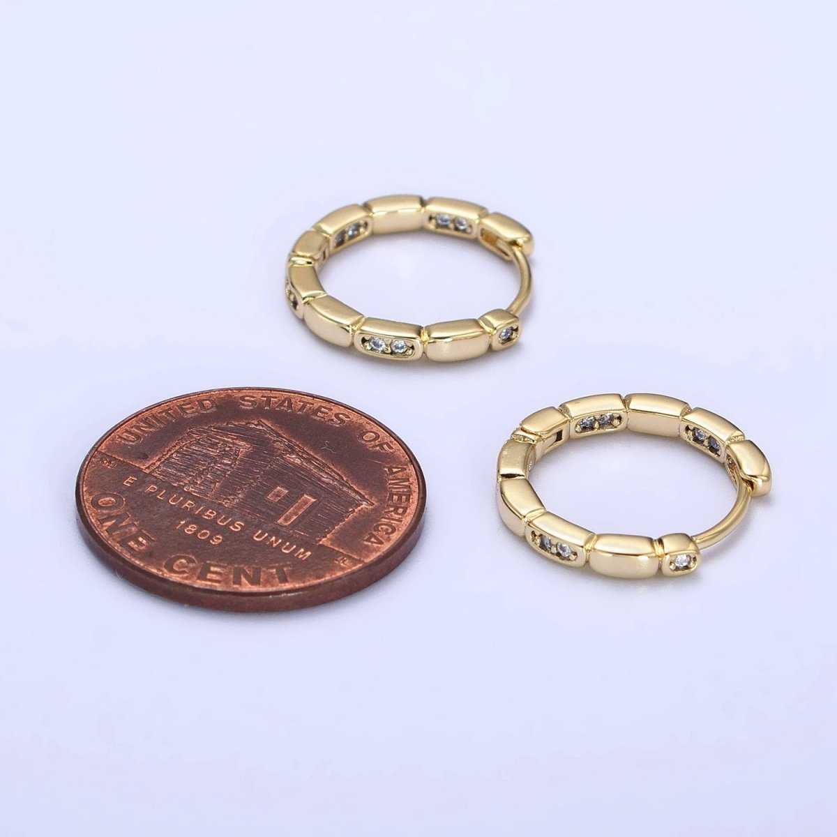 14K Gold Filled Clear CZ Rectangular Round 15mm Huggie Earrings | AB420