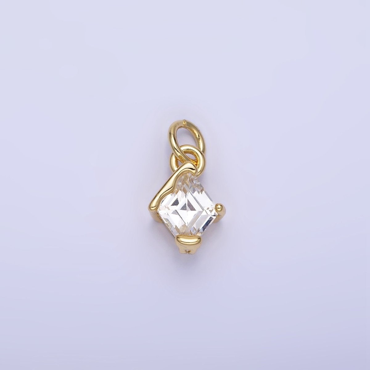 14K Gold Filled Clear CZ Rhombus Molten Mini Charm in Gold & Silver | W582