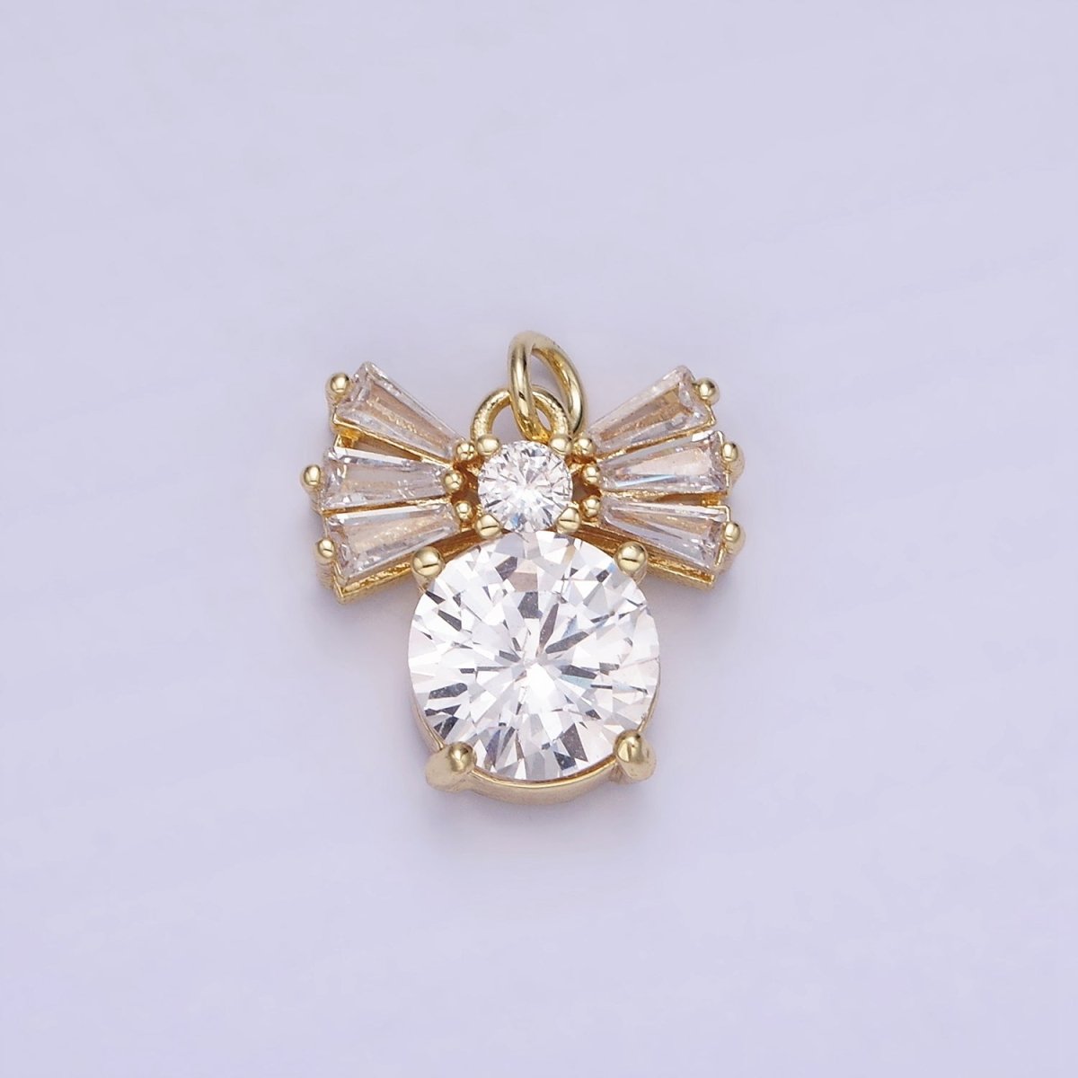 14K Gold Filled Clear CZ Round Baguette Ribbon Bow Charm | AG729