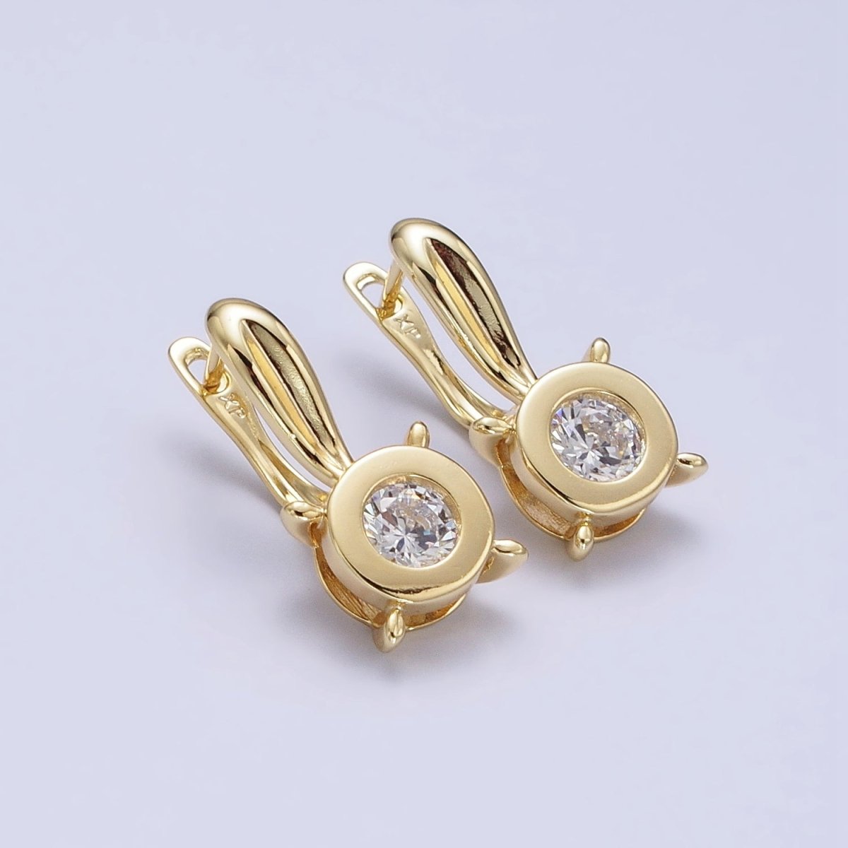 14K Gold Filled Clear CZ Round Bezel Dotted English Lock Earrings | AD1532