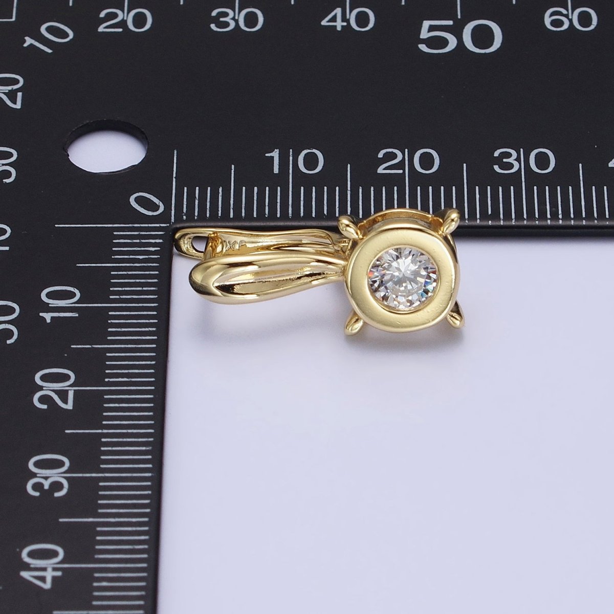 14K Gold Filled Clear CZ Round Bezel Dotted English Lock Earrings | AD1532