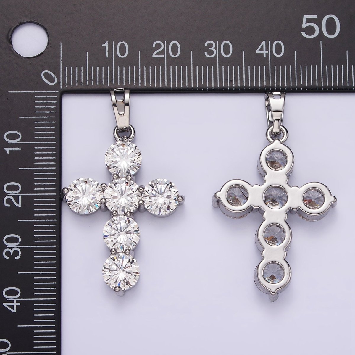 14K Gold Filled Clear CZ Round Lined Religious Cross Pendant in Gold & Silver | AA650