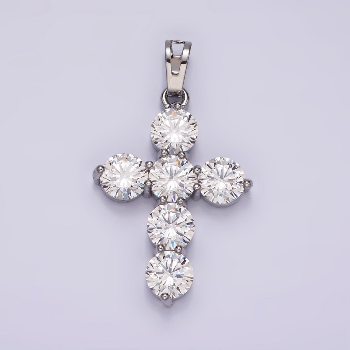 14K Gold Filled Clear CZ Round Lined Religious Cross Pendant in Gold & Silver | AA650